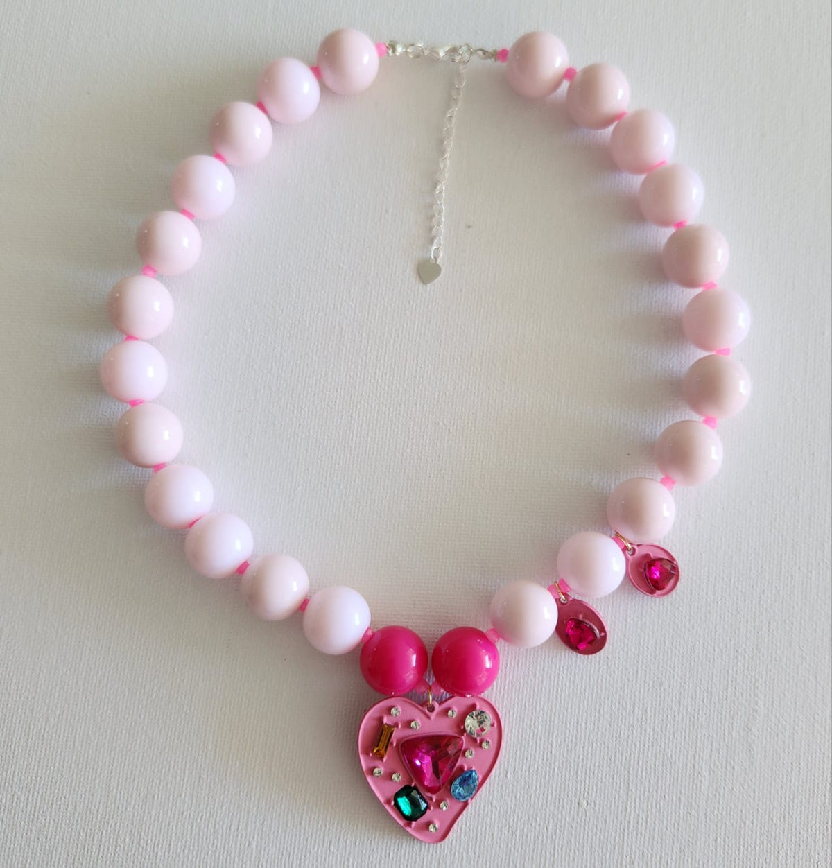 Maxi Collar Colgante Corazon Rosa con Piedras