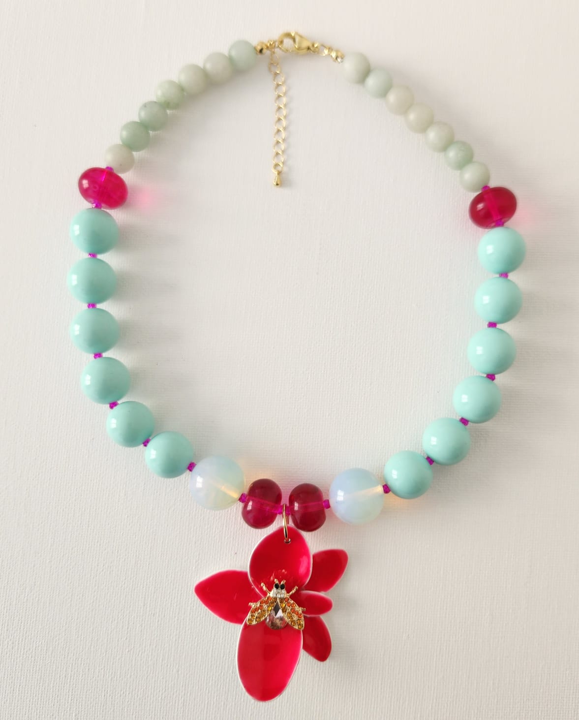 Maxi Collar Colgante Orquidea Fucsia Abeja
