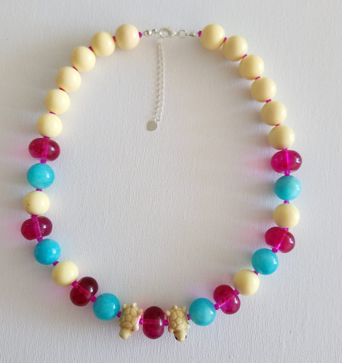 Maxi Collar Turquesa Pastel Piedras Magenta