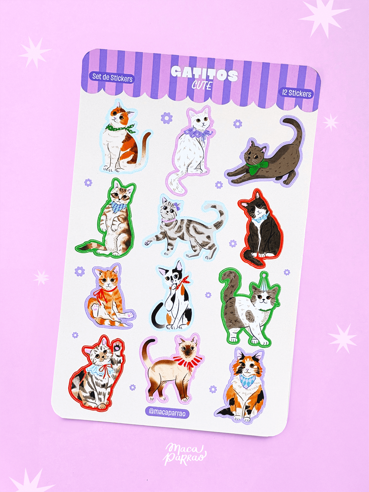 Set stickers Gatitos Cute Set stickers ilustrado Gatitos