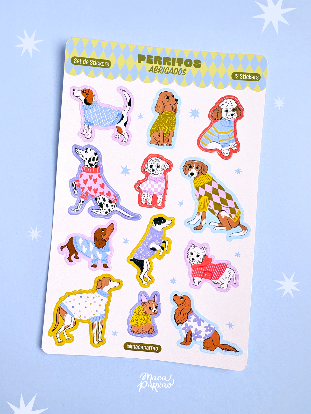 Set stickers Perritos abrigados Set stickers ilustrado Perritos