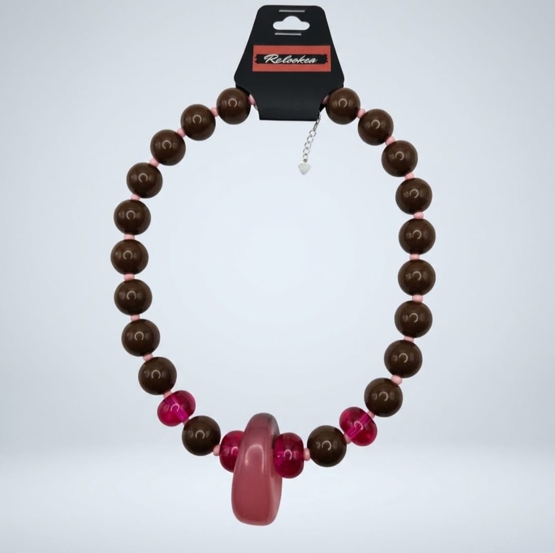 Maxi Collar Dije Ovalado Fucsia Acrilico Marron /Fucsia / Dije Ovalado Acrilico Fucsia