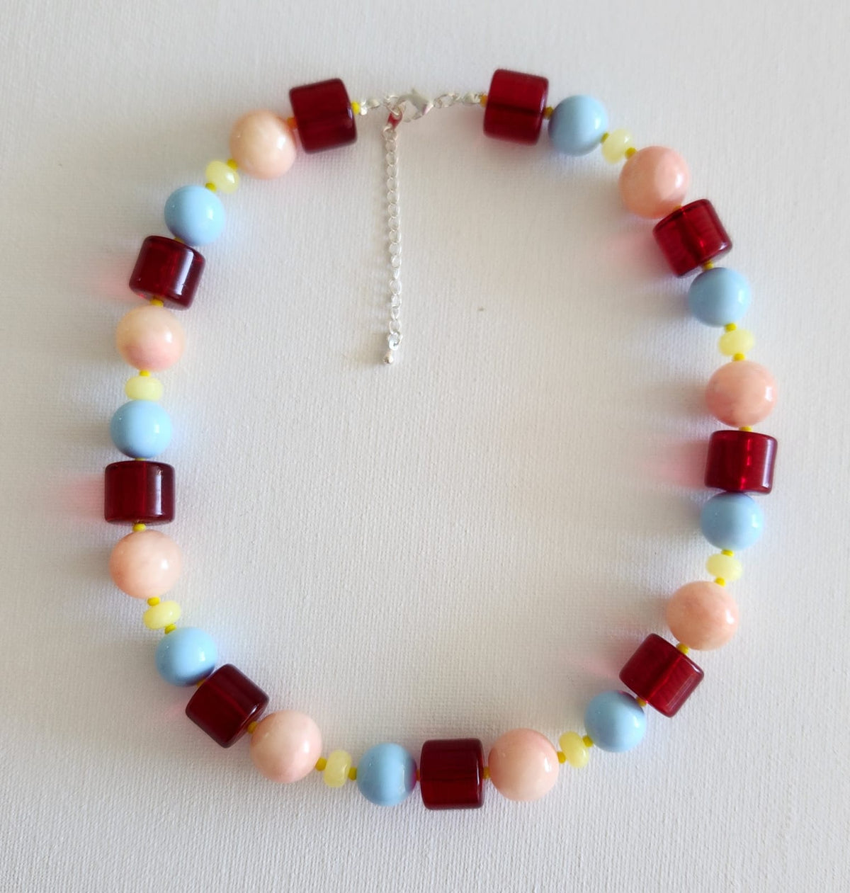 Maxi Collar Celeste Pastel Piedras Melocoton