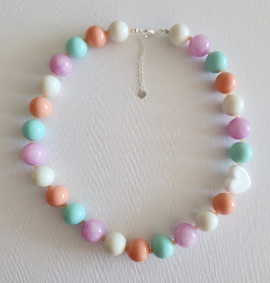 Maxi Collar Turquesa Pastel Piedras Magenta