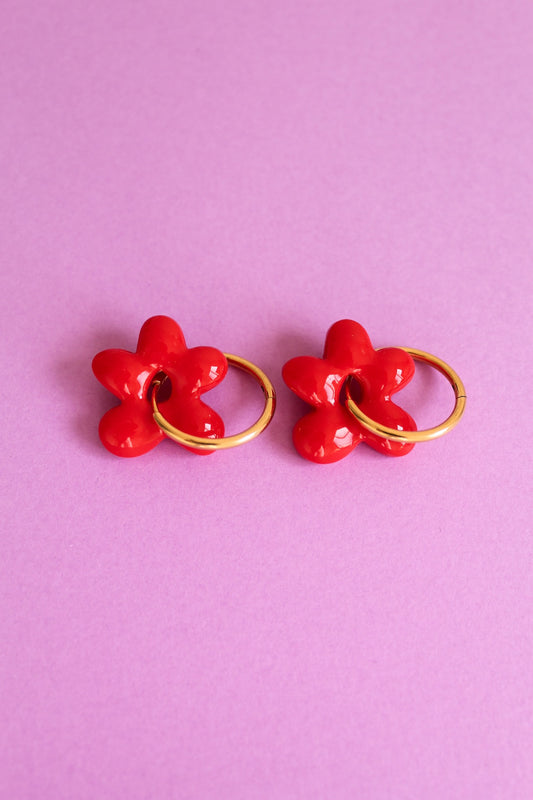 Aros Hibisco Charm Rojo · Argolla dorada Aros