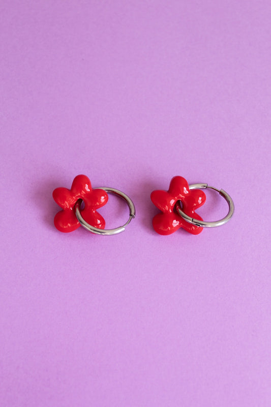 Aros Hibisco Charm Rojo · Argolla plateada Aros