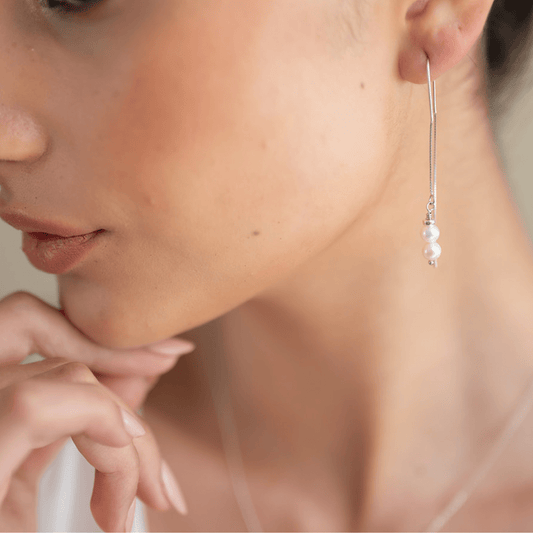 Aros Colgantes Perlas Plata