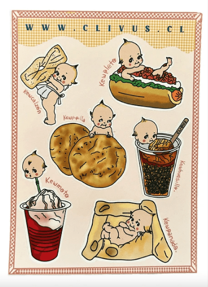 Lámina de stickers kiewpie gastronomía chilena GASTRONOMIA