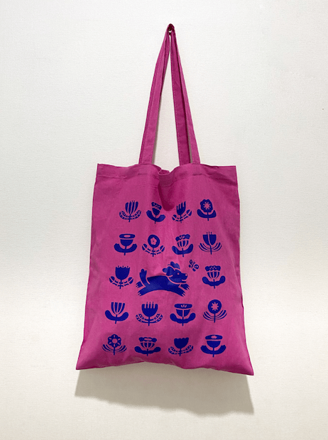 Bolsa tela fucsia perrito con flores Totebag
