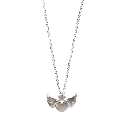 Collar plata corazón alas plata