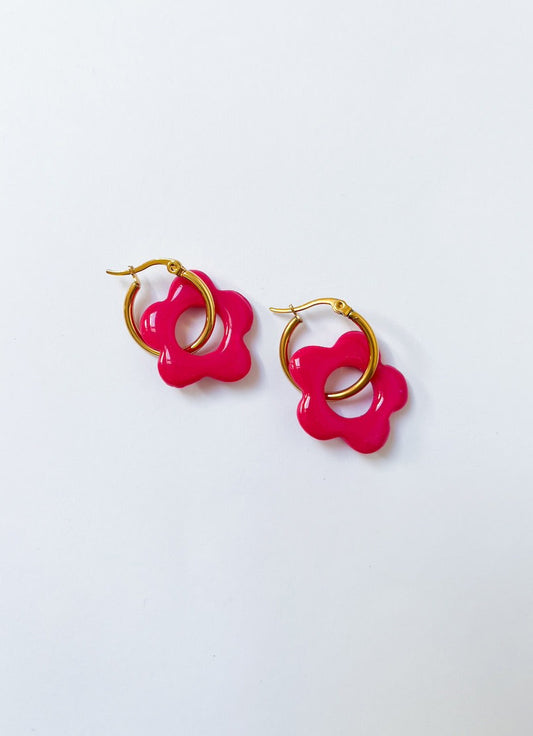 aros flor fucsia