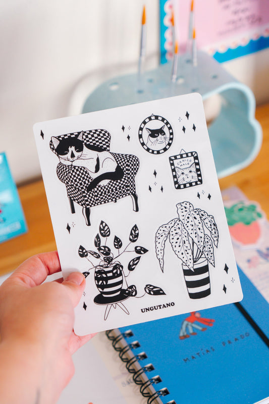 set stickers gato sillon Base