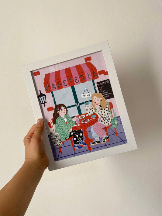 Café con amigas con marco 20x25 cm blanco