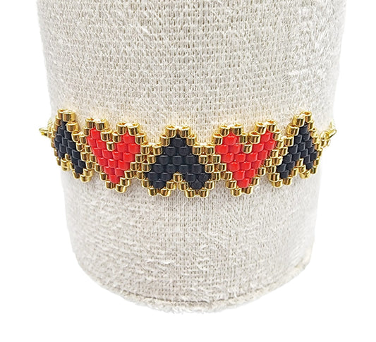 Pulsera Corazones Rojo y negro