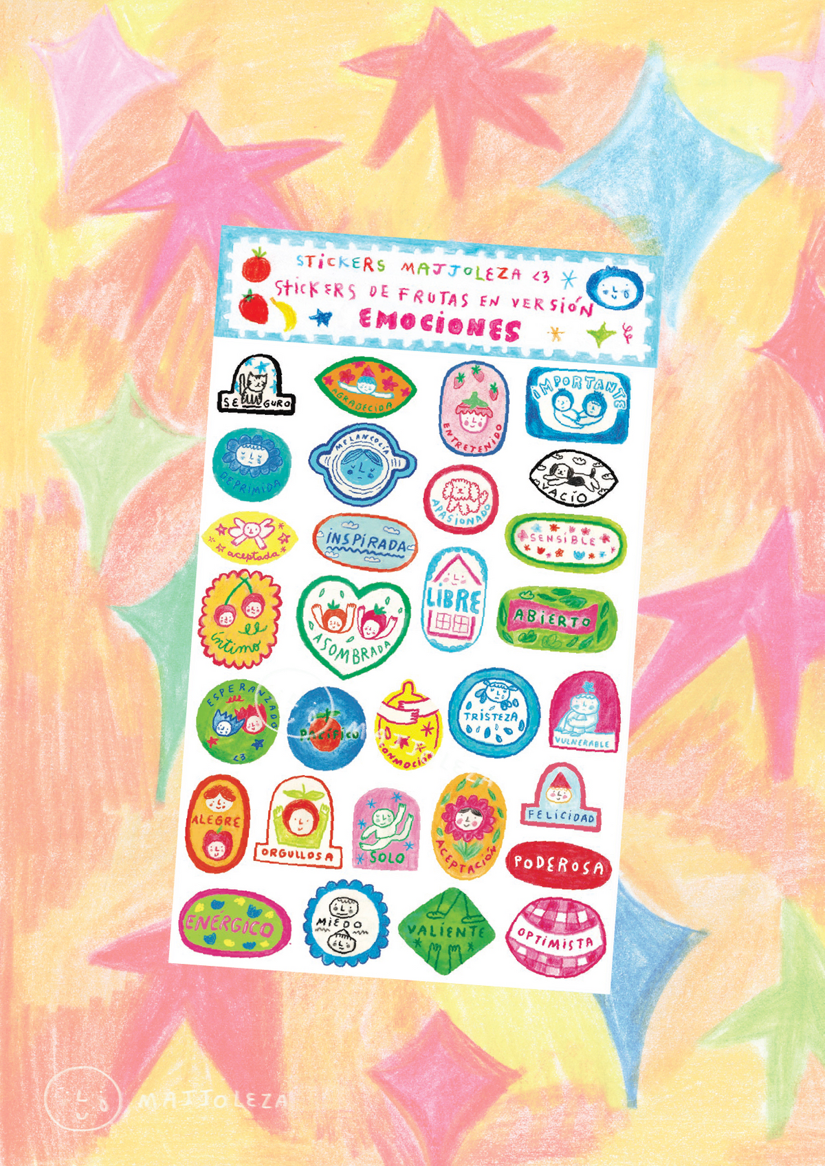 Stickers de frutas versión Emociones Tamaño A5