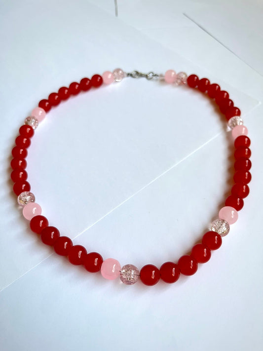 Collar Glass asimétrico fuego y rosa