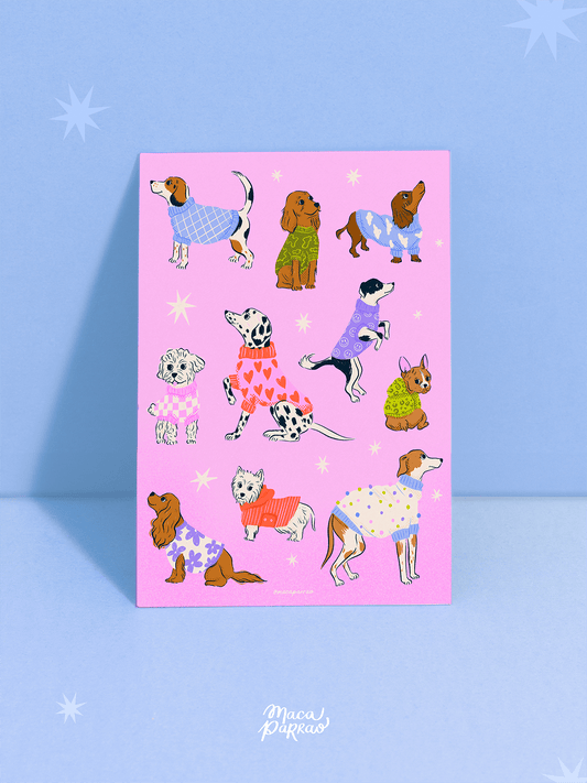 Print Perritos abrigados Print Ilustración Perritos con chalecos