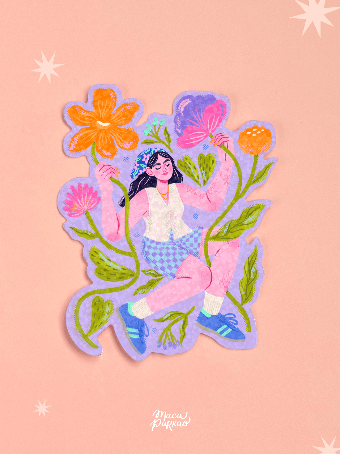 Sticker Entre flores Holográfico Sticker vinilo Chica entre flores ...