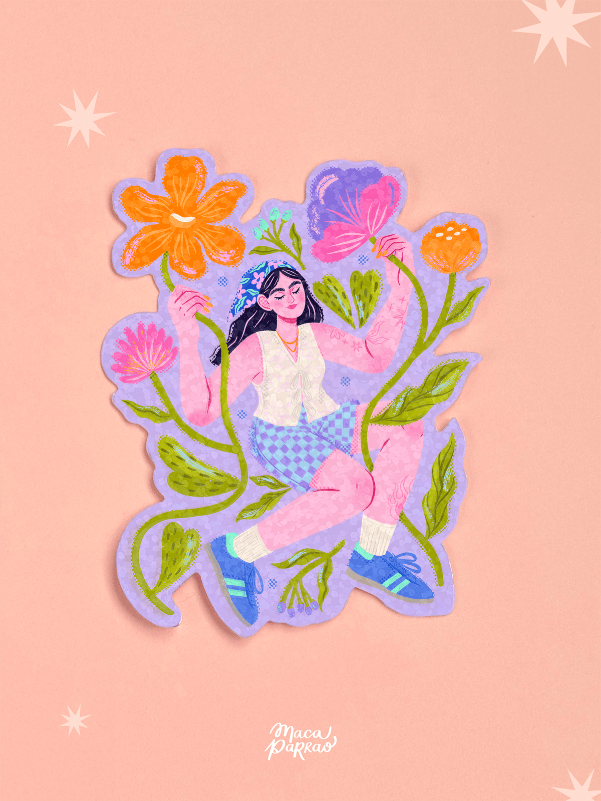 Sticker Entre flores Holográfico Sticker vinilo Chica entre flores ...