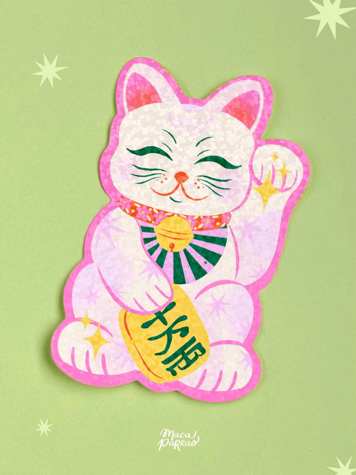 Sticker Gato Suerte Blanco Holográfico Sticker vinilo Gato blanco ...