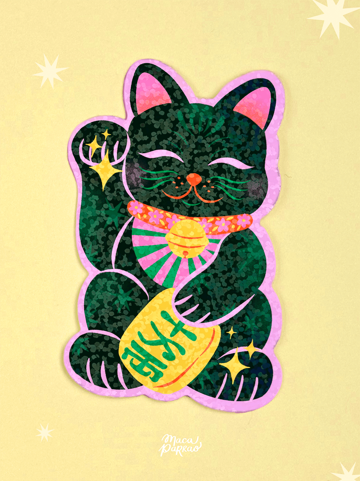 Sticker Gato Suerte Negro Holográfico Sticker vinilo Gato Negro ...