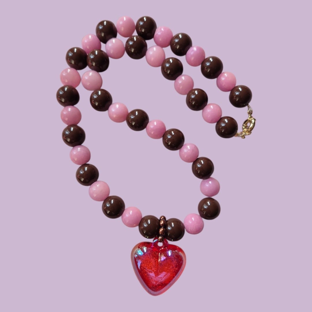 Collar Café/Rosa/Corazón Traslúcido – DECATALOGO