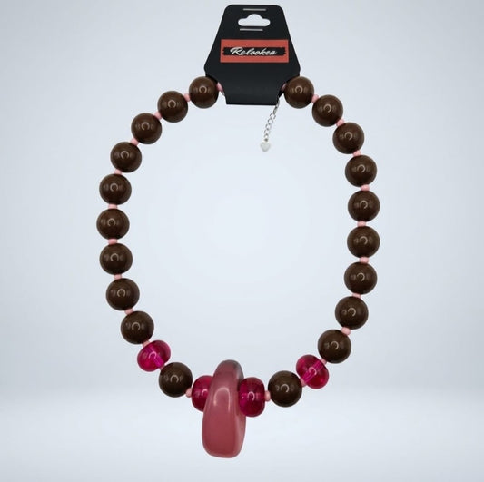 Maxi Collar Dije Ovalado Fucsia Acrilico Marron /Fucsia / Dije Ovalado Acrilico Fucsia