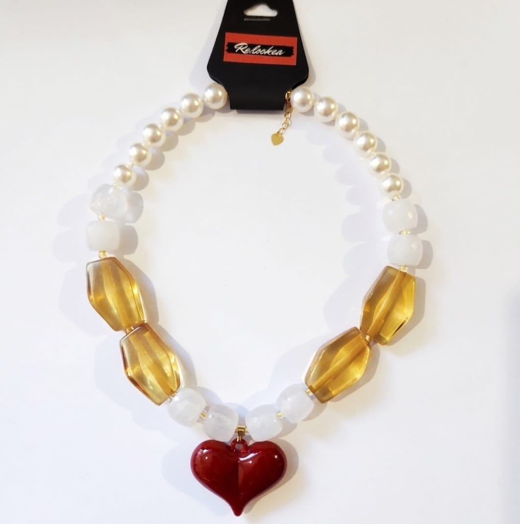 Maxi Collar Cuentas acrilicas geométricas traslucidas y ámbar