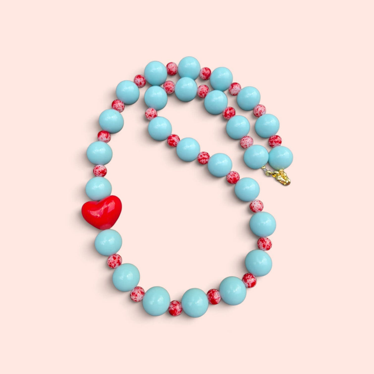 Collar Celeste/Print Rojo Corazón